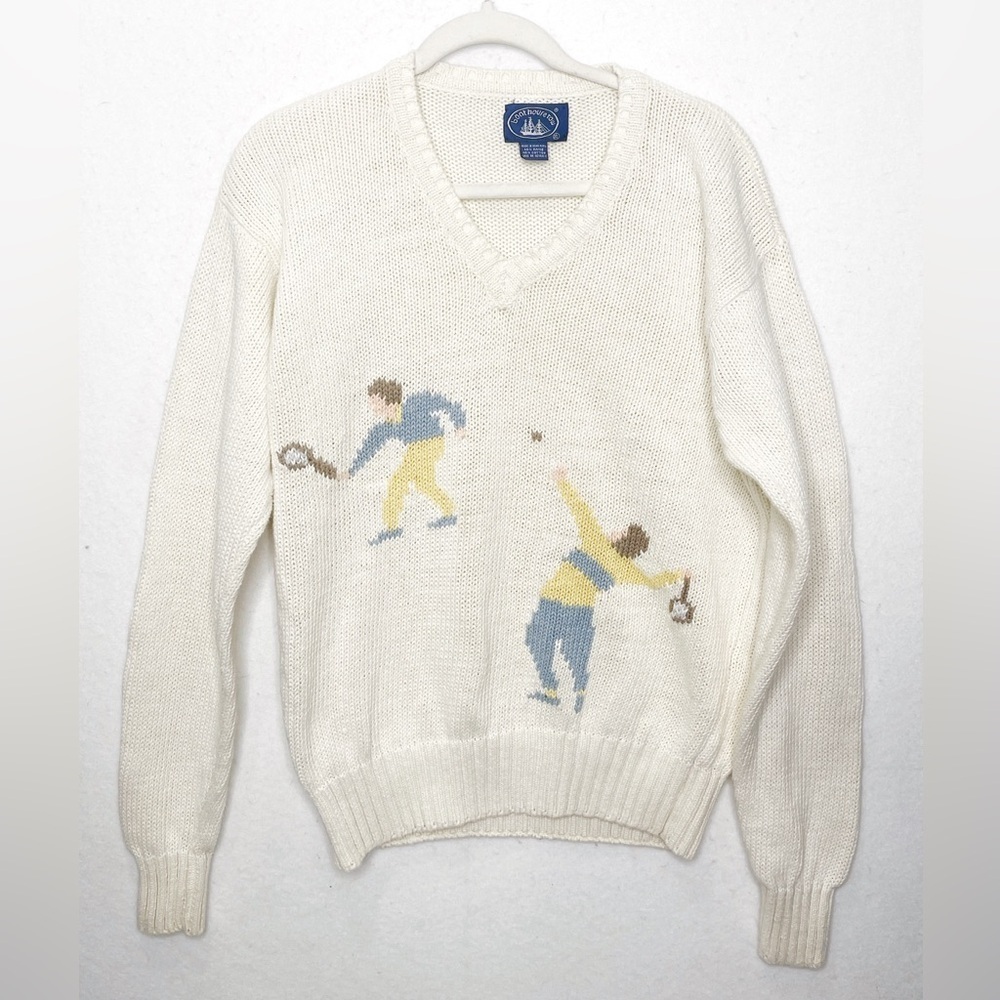 Vintage Boat House Row Tennis Pickleball Cotton Blend V-Neck Sweater Size XL